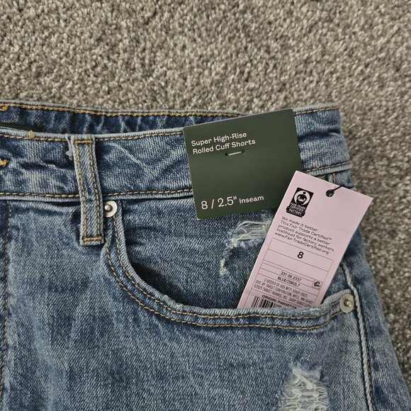 WILD FABLE super high-rise SHORTS rolled cuff DISTRESS cotton SPANDEX - Picture 4 of 8